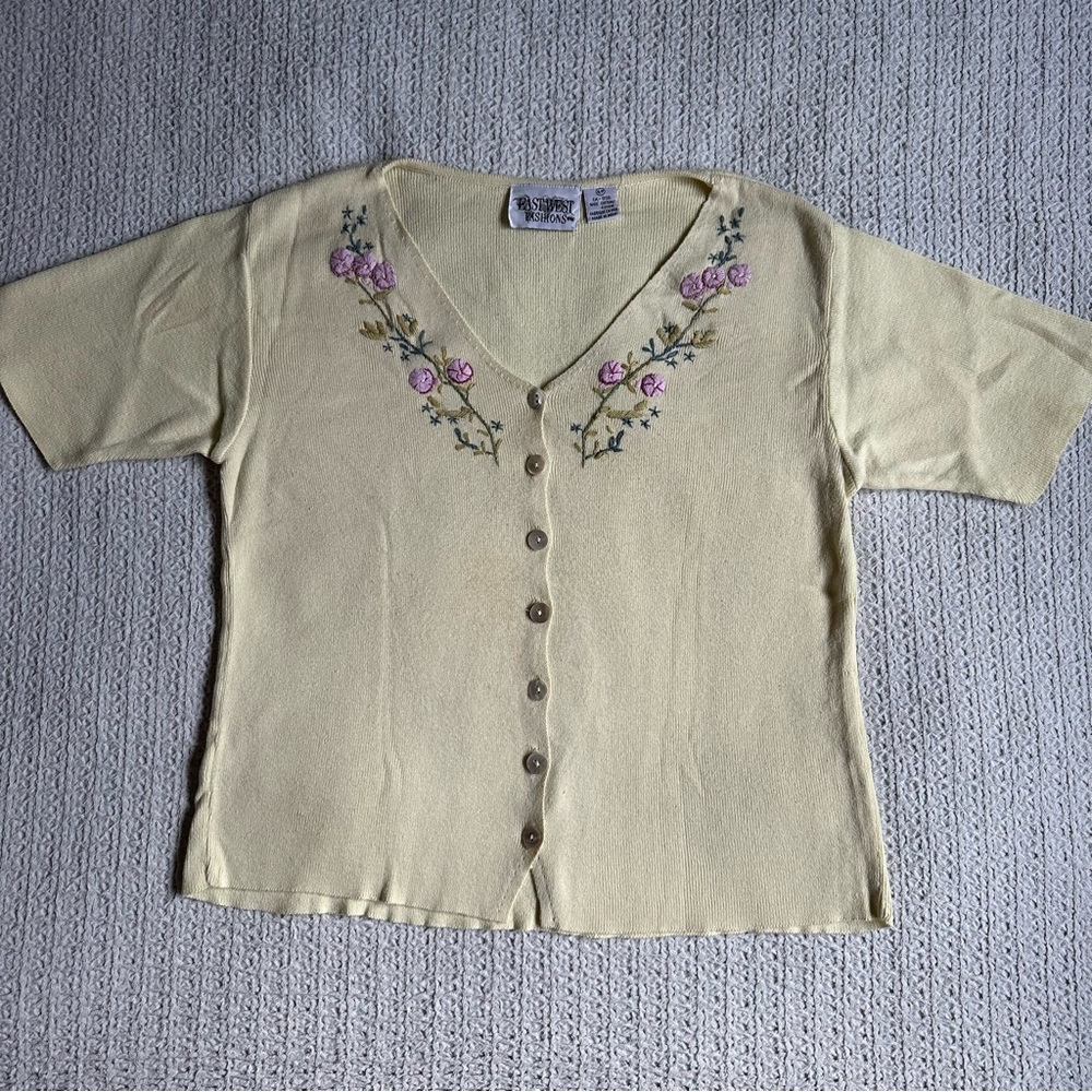 Floral Embroidered Butter Yellow Top